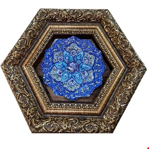 بشقاب میناکاری با قاب 6ضلعی سلطنتی